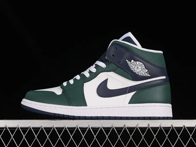 All categories Air Jordan Jordan series basketball shoes Air Jordan 1 Mid G version pure original Air Jordan 1 Mid AJ1 Joe 1 blue and green color matching Zhongbang basketball shoes DZ5326-300